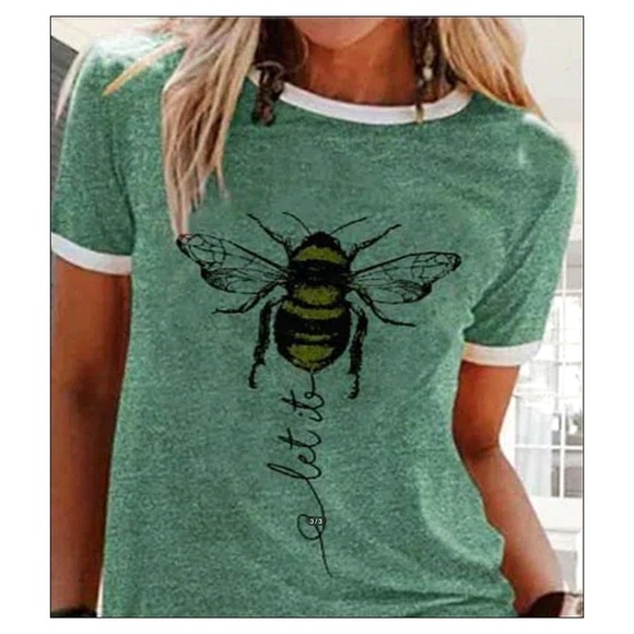 LAST ONES~NEW ‘Let It Bee’ Green Graphic Crew Tee - Picture 4 of 5